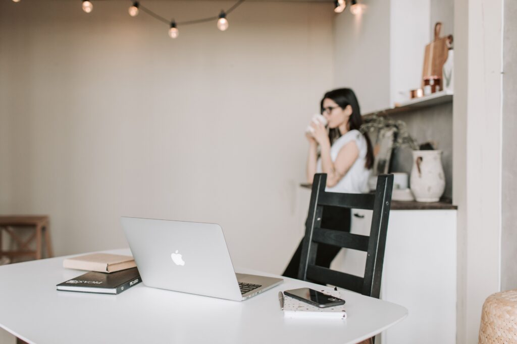 A woman working in a calm workspace no interruptions.